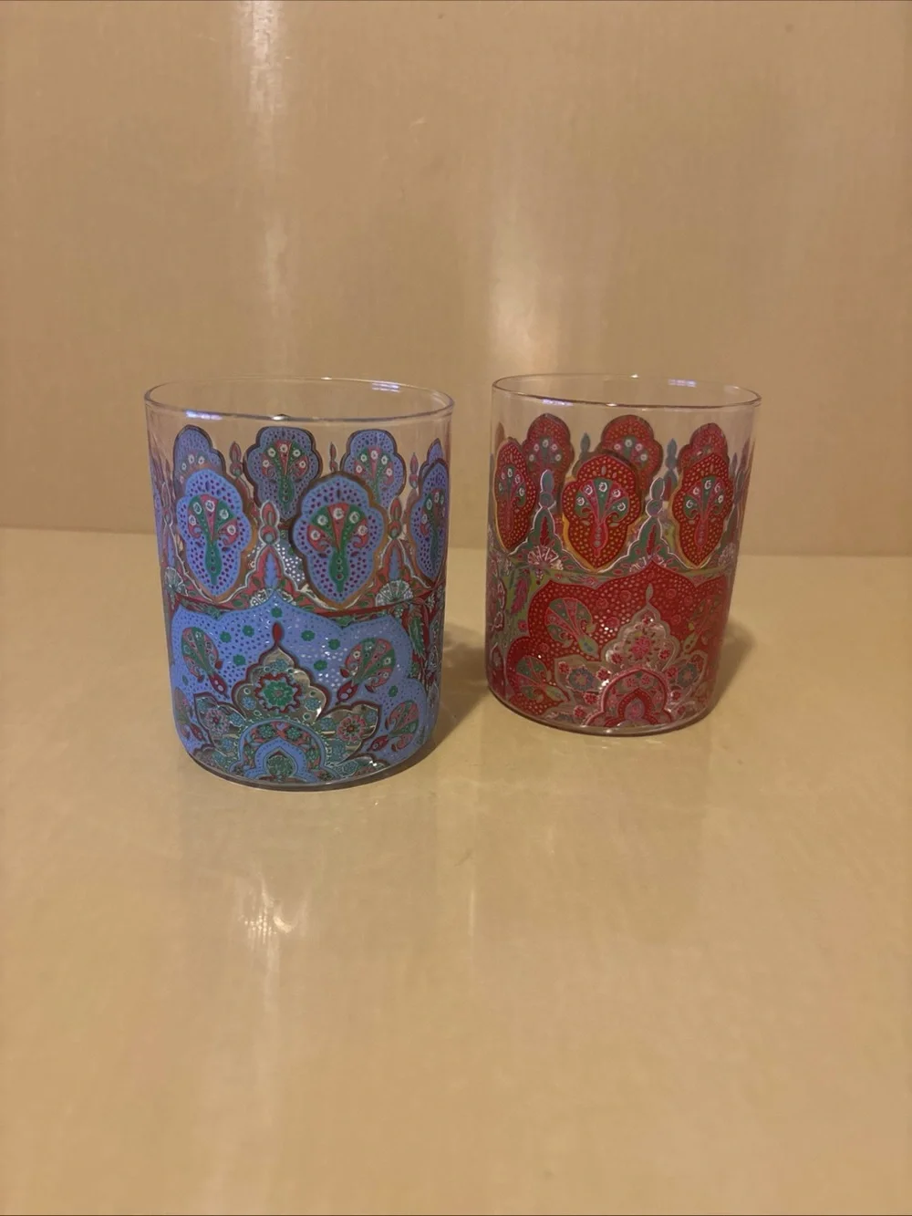 Set of 2 Double Old Fashioned Peacock Glasses